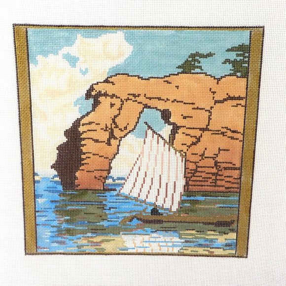 New Hasui Kawase Zaimoku Island Needlepoint Canvas Hand Painted 18 ct - Picture 1 of 4